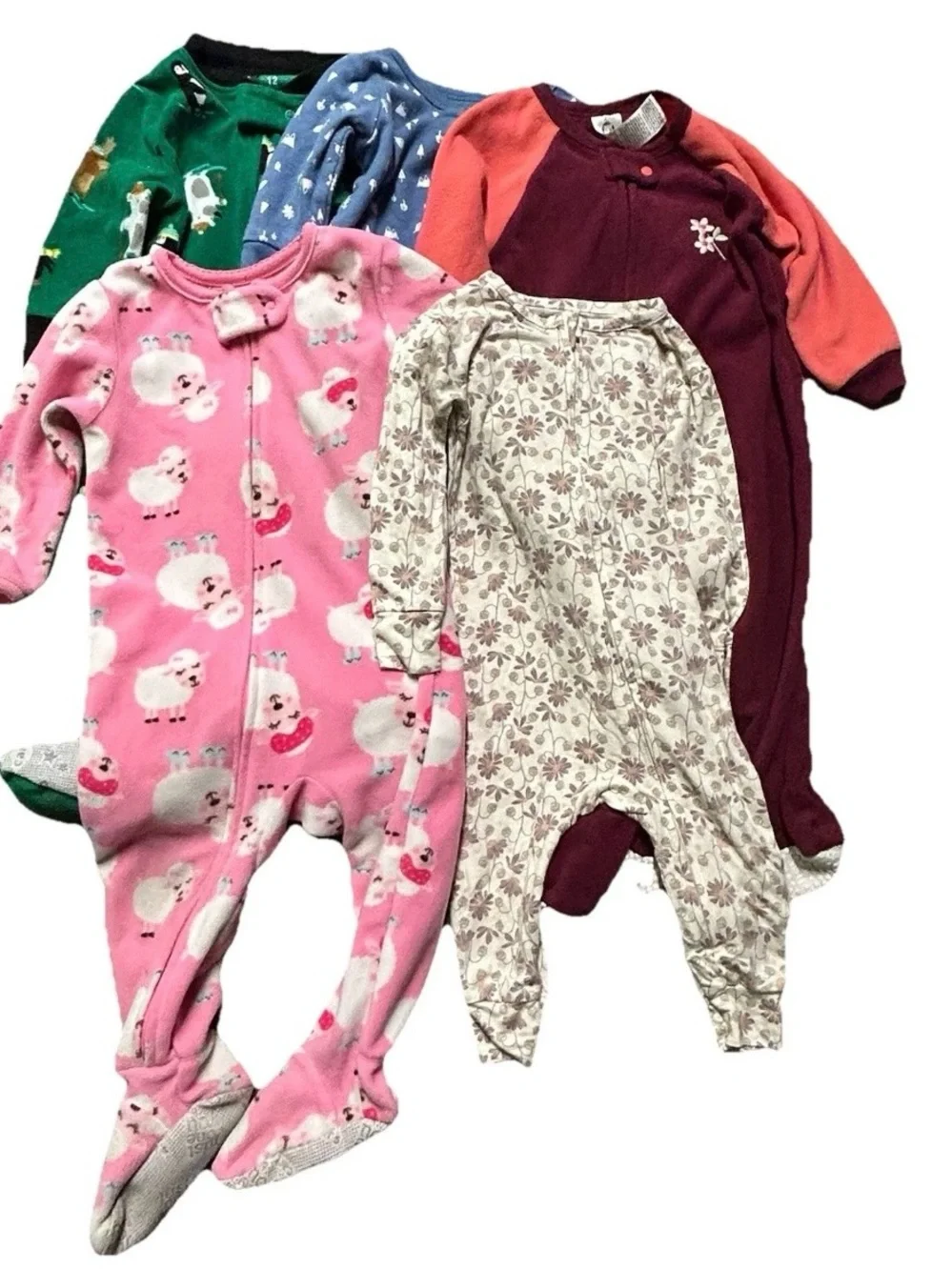 Baby Girl Footie Pajamas Fleece Winter Floral Sheep Penguins Size 12 Months